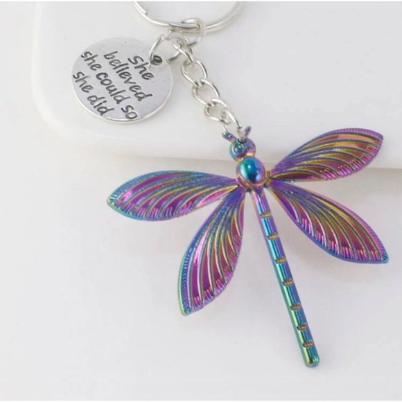 1 LEFT! Dragonfly Fly She Believe She Could So She Did Keychain - Picture 2 of 3